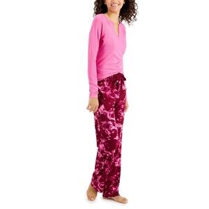 Jenni Women's Split-Neck Pajama Top, Pink Tease, L